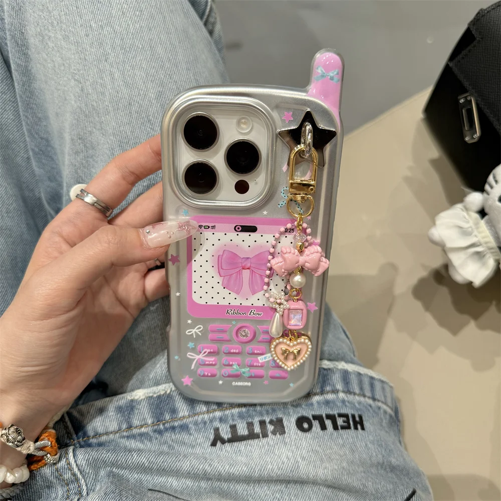 

Korean cute bow mobile model phone case for iPhone 12 Promax 13 14 15 16 Pro 15 Pro cover with charm protection shockproof cover