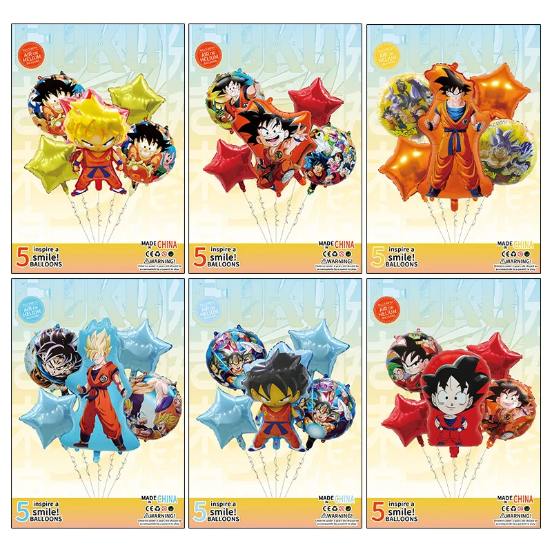 

5pcs Dragon Ball Cartoon Cute Foil Metallic Balloon Anime Kawaii Set Children's Kids Birthday Party Decorative Decoration Toys