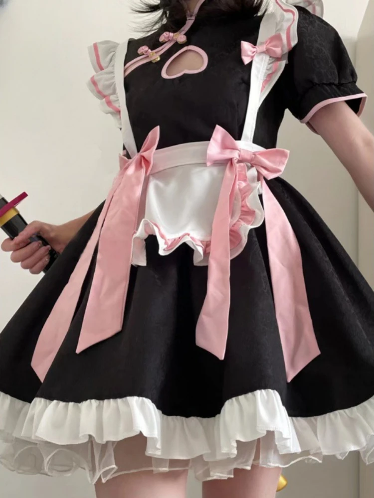 CP5XL Lolita Maid Dress Vintage Waitress Costumes For Party Club Outfit Schoolgirl Cosplay Uniform Cute Chemise Role Playing Set