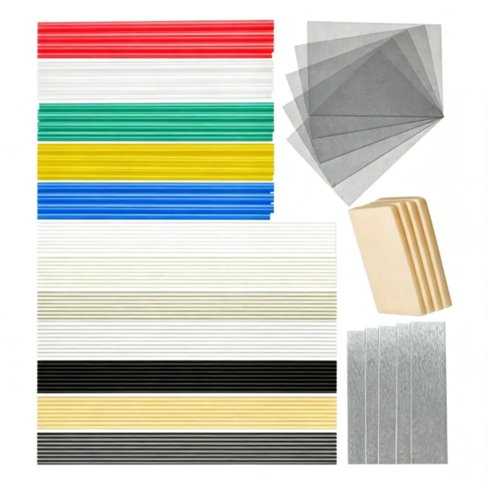 Plastic Welding Rod Kit for Car Plastic Component Repair Includes 20cm 25cm 33cm Rods Mesh Sponge and Tape Bundle
