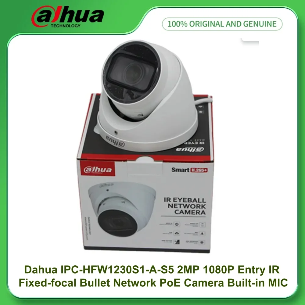 

Dahua IPC-HDW1230T1-A-S5 2MP 1080P Entry 30M IR Built-in MIC Fixed-focal Eyeball PoE Network IP Camera Motion Detection H.265