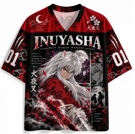 Inuyasha Full Moon Background Moon Night Cherry Blossoms Paired with Manga Storyboard Heat Sublimation Printed Anime T-shirt