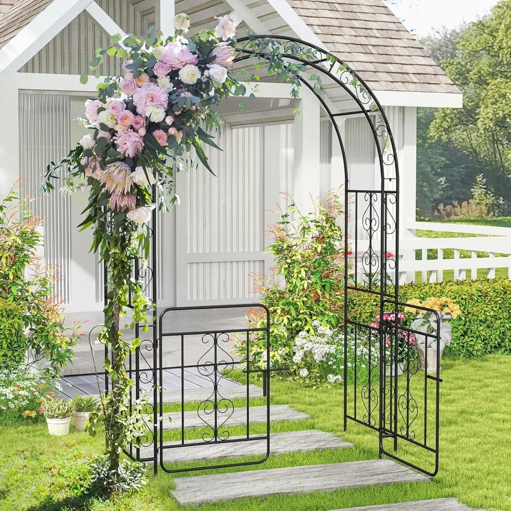 

Garden Arch, 84" Arbor Trellis with Lockable Gate for Climbing Plants, Roses, Vines, Outdoor Pergola Archway, Heavy-Duty