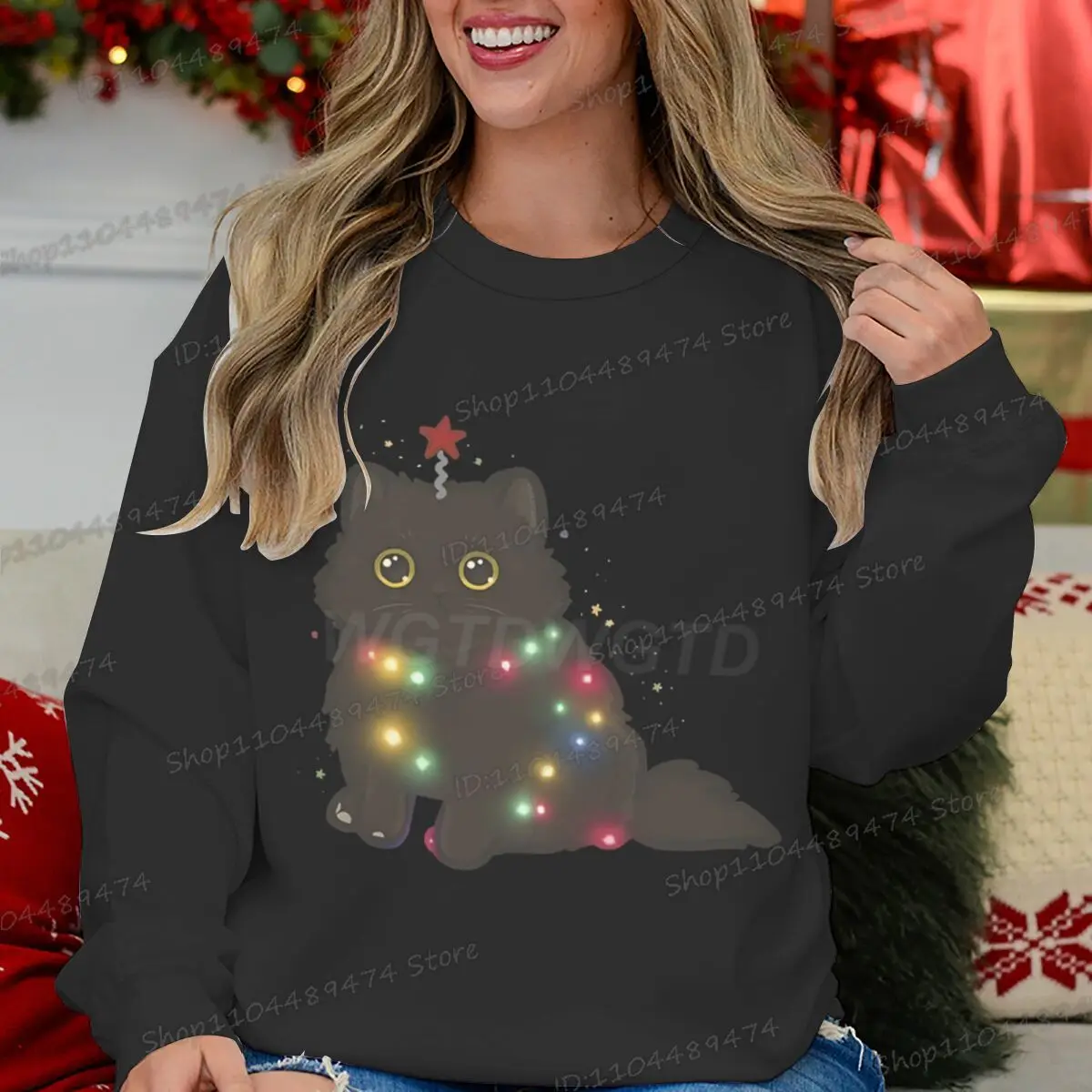Cartoon Christmas Cat Sweatshirts Animal Lover Men Women Y2K Sudaderas Autumn Winter Aesthetic Merry Christmas Pullover Tops