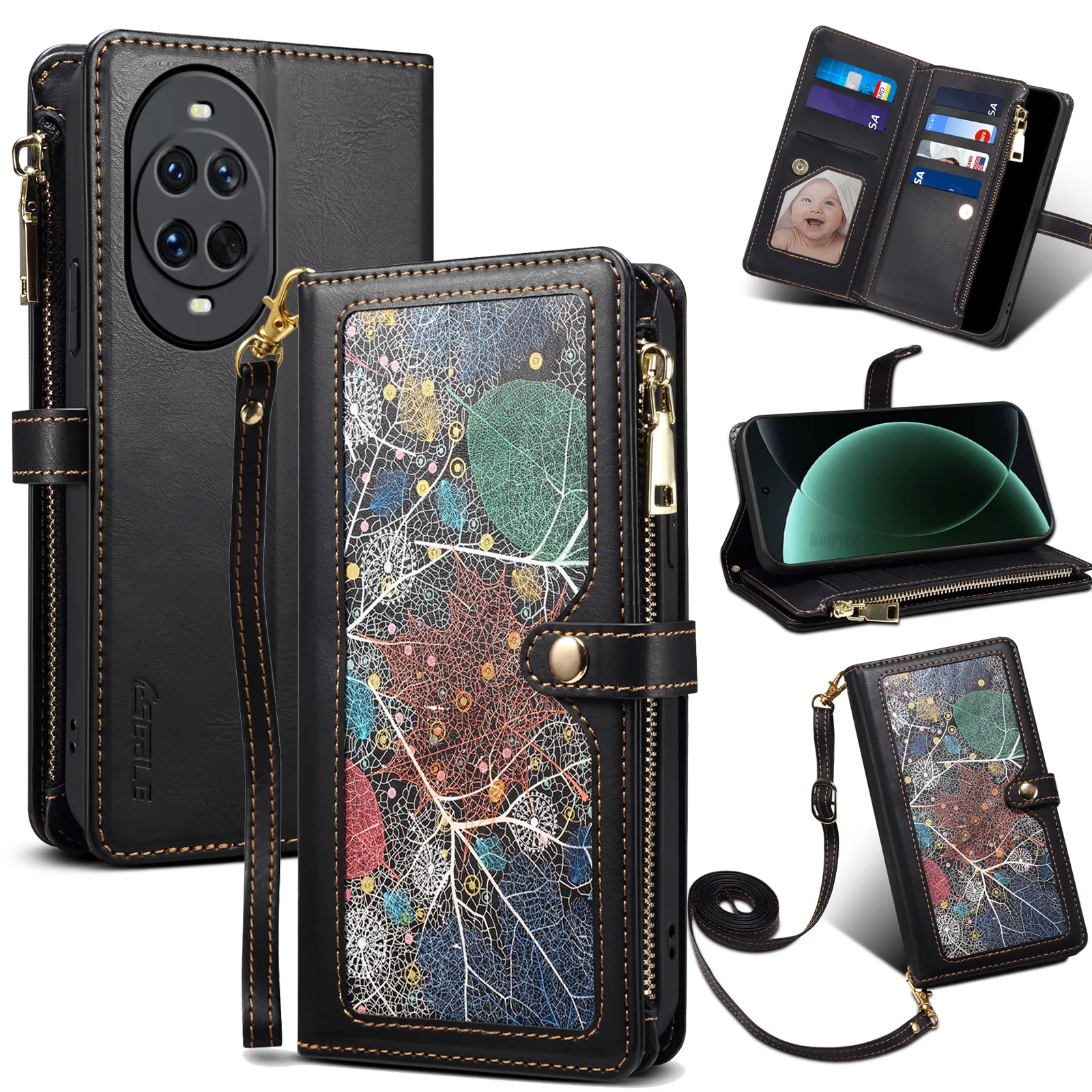 

Flower pattern Leather Flip Case For HUAWEI NOVA 14 PRO NOVA14 Ultra Wallet Card Slot Holder Mobile Phone Cover With Free Rope