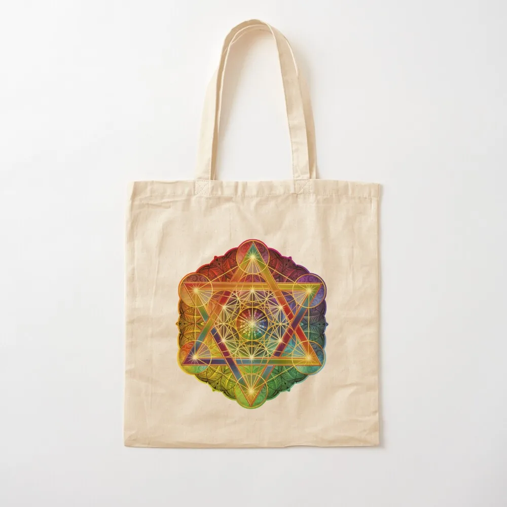 

Metatron's Cube with Merkabah and Flower of Life Tote Bag tote bag men handbag Fabric bag Canvas Tote