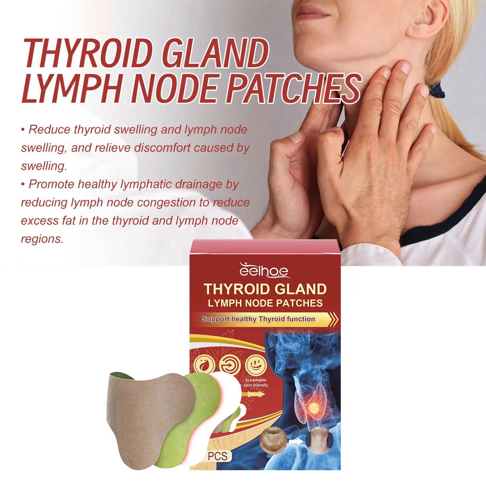 Lymphatic Detox Patch Drainage Thyroid Gland Stickers Effective Painless Treatment Heating Neck Anti Swelling Lymph Node Patches