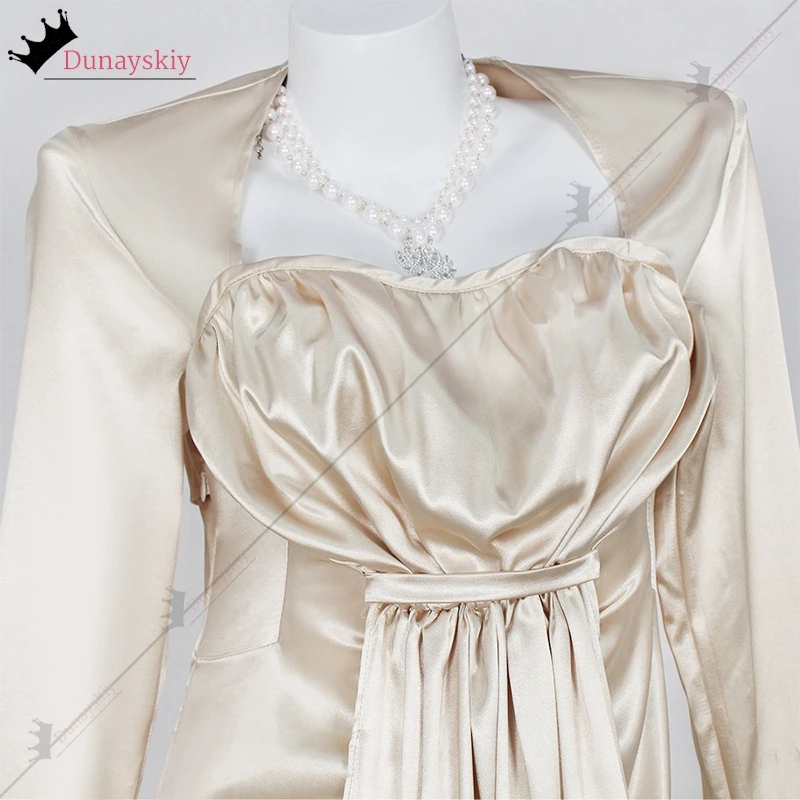 Cosplay Lady Dress Alcina Dimitrescu Costume Elegant Long Sleeve Satin Dress Evening gown Full Set Halloween Disguise Ornament view 6