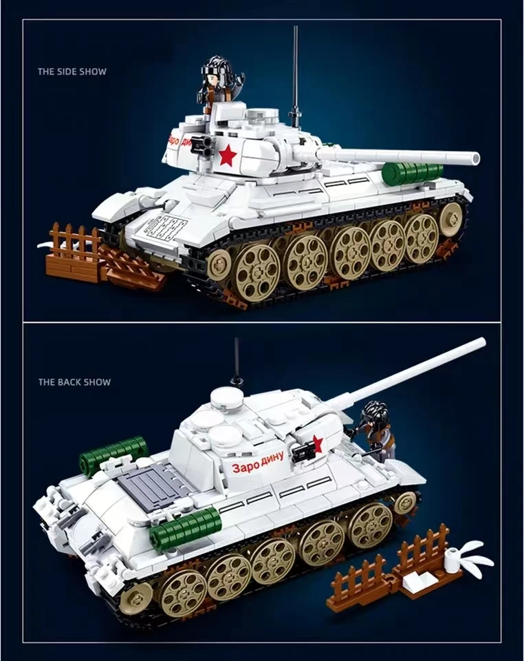 Military 518PCS Soviet Union T34-85 Medium Tank Model Bricks  World War II WW2 Soldier Figures Building Blocks Set Christmas Gif