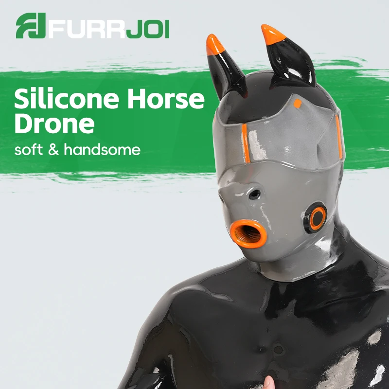 

Furrjoi Silicone Horse Drone Head for Cosplay Costumes Latex Furry Fetish Hood Fursuit Color Customizable Anime Cyberpunk