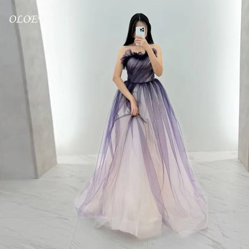 

OLOEY Fairy Strapless Tulle Purple Wedding Photo Shoot Dress Corset Korea Bridal Long Evening Dress Customized 2025