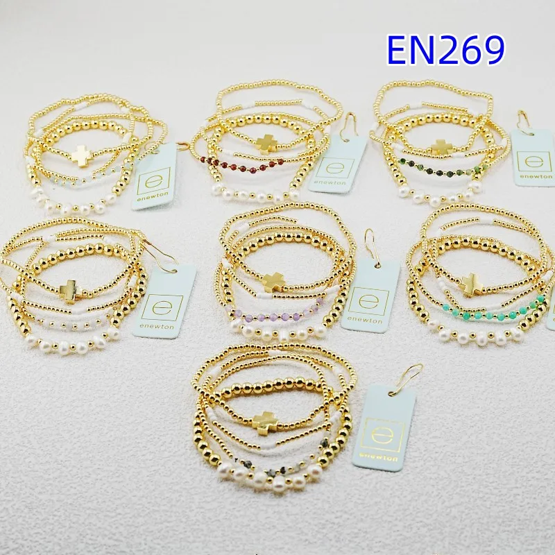 VKVVA Fashion Jewelry 5pcs Layered Stackable Daily Wear Pearl Cross Beaded Bracelet Set for Women birthday Gifts