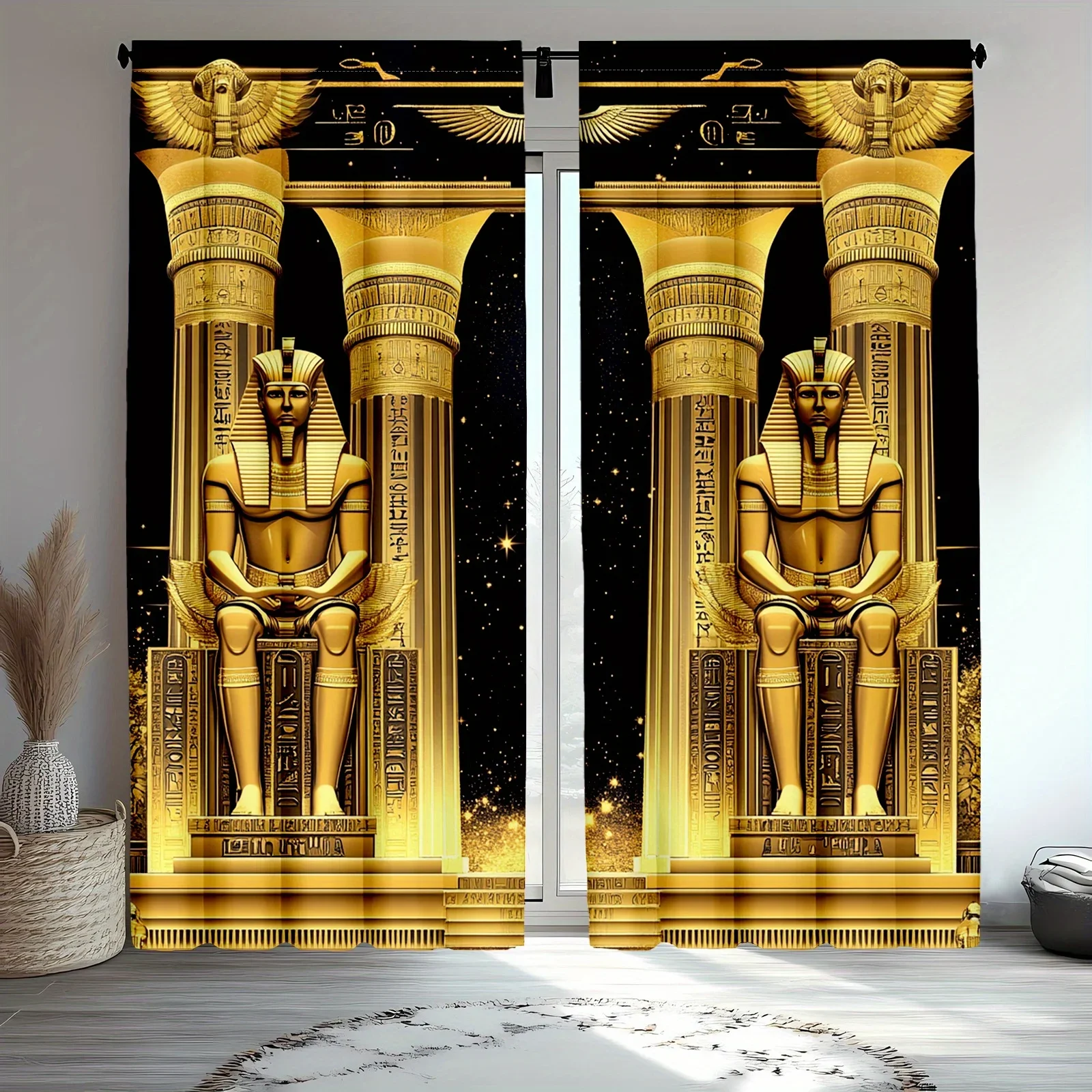 Egyptian Pharaoh Temple Pillars Curtains Royal Gold Art Home Decor Window Drapes Luxury Style