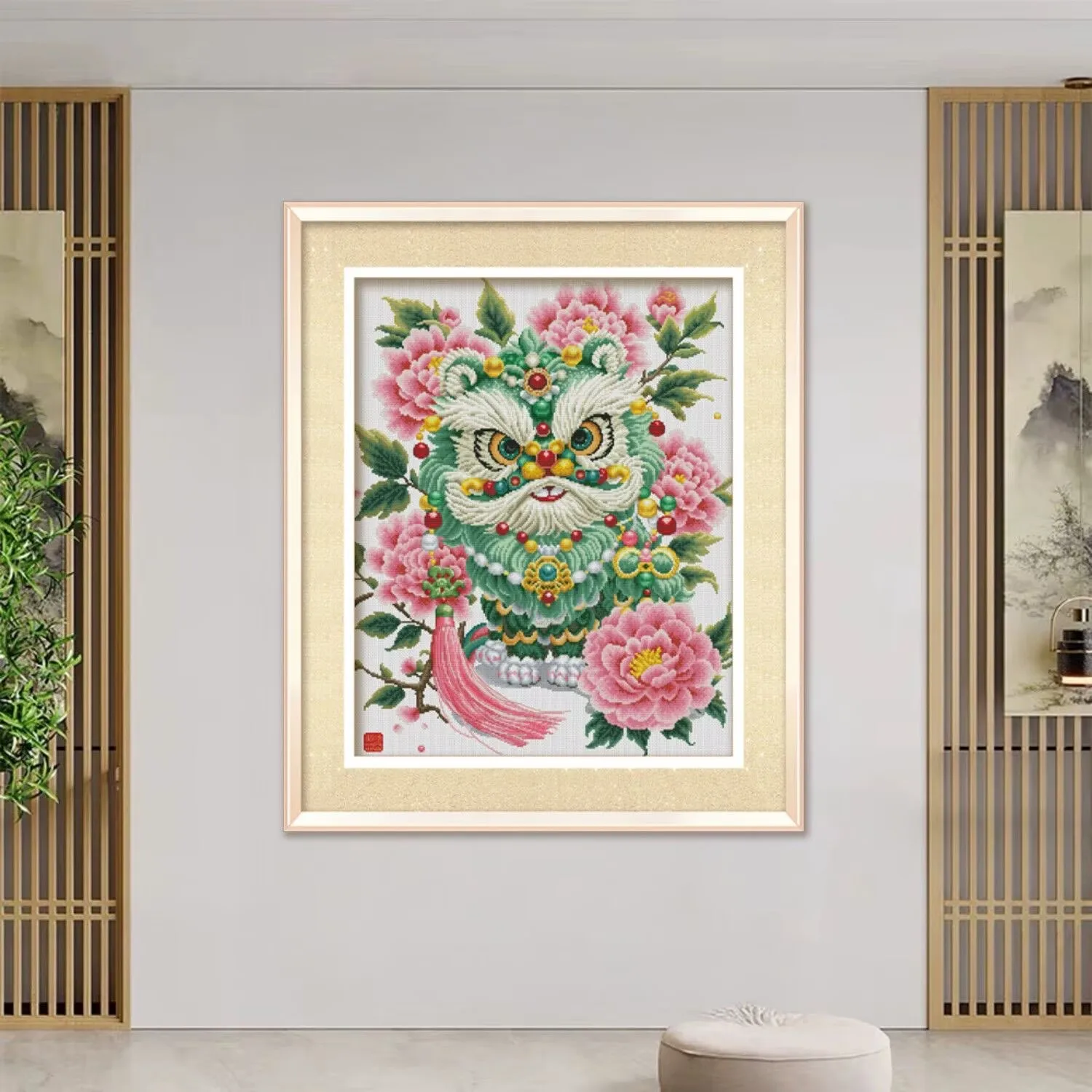 KS ecological  threads 14CT 11CT 9CT Lion Dance Printed Kit Cross Stitch Embroidery DIY Needlework Home Decor Crafts 87 Colors