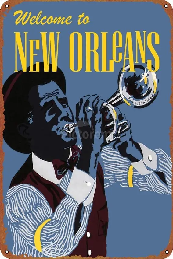 New Orleans Poster Vintage Tin Sign for Bar Cafe Office Home Wall Decor Gift 12 X 8 inch