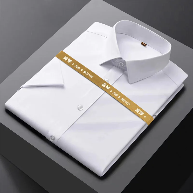 

Men's High Elasticity Shirt Fashionable Casual Short Sleeved Solid Men Color Shirt Non Ironing Wrinkle Resistant Business Top