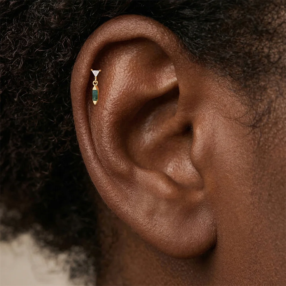 CANNER 1 Stück Sommer Natürlicher Wassergras-Achat Pferdeauge 925 Sterling Silber Flachkopf Piercing Ohrstecker für Damen INS Ohrring – Detail 22