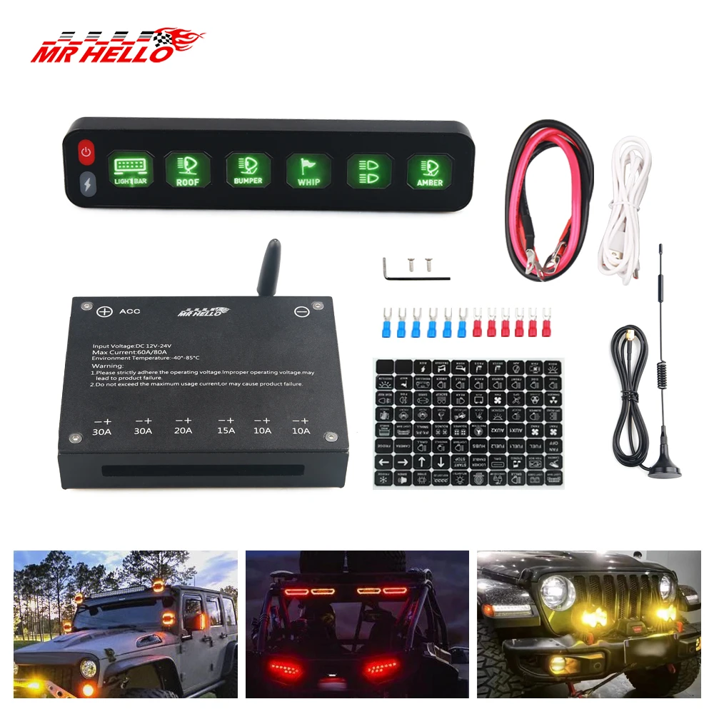 12V 24V 6 Control Panel Wireless Touch Control Multi-Function Electronic Relay RGB Click Flashing For Car 4x4 Boat