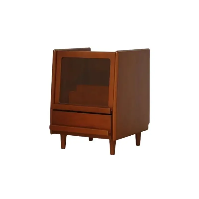 Nordic solid wood retro bedside table home modern simple bedroom small storage locker bedside cabinet