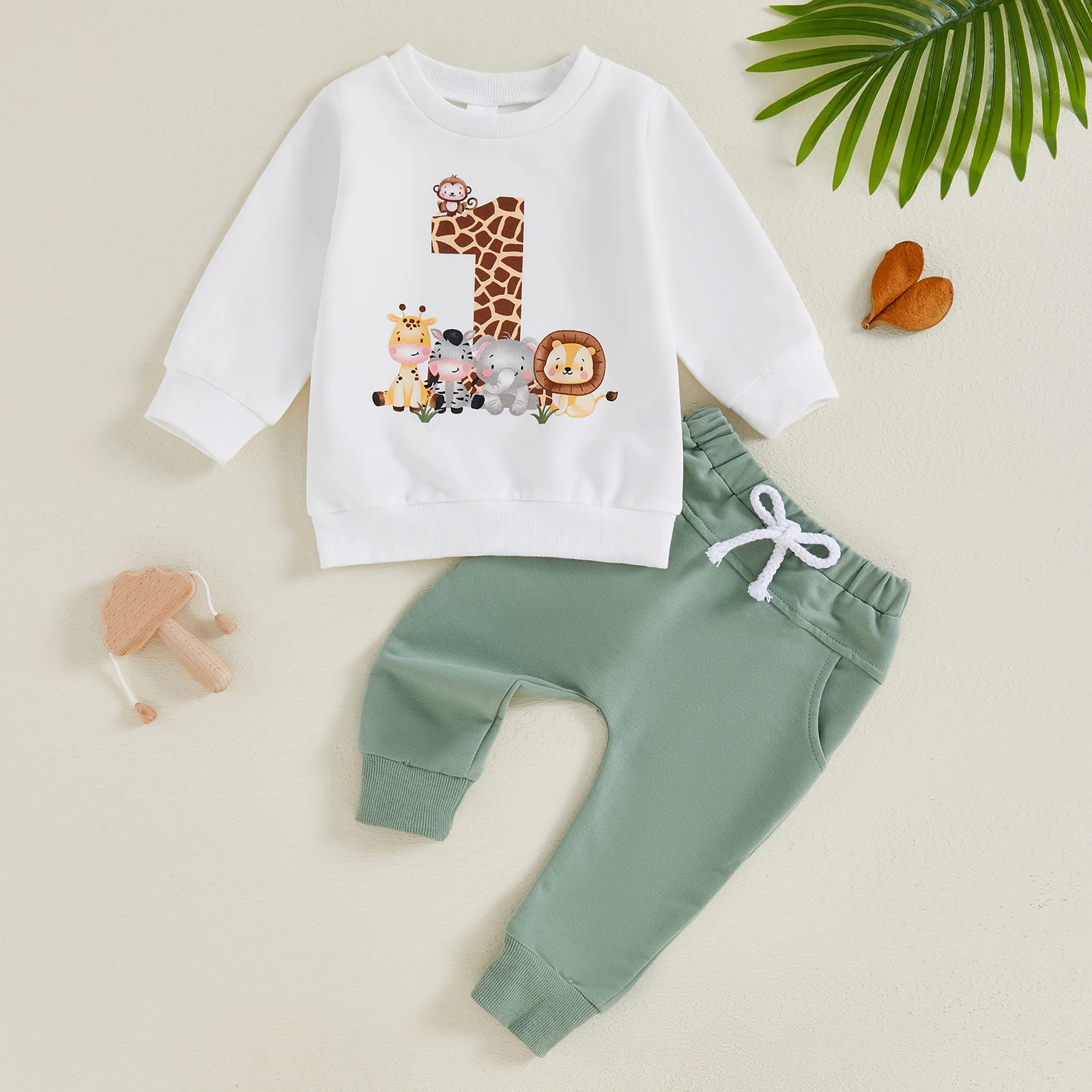 BeQeuewll Toddler Infant Clothes for Kids Fall Suit First Birthday Outfits Animal Print Long Sleeve Sweatshirt Pants Kids Sets