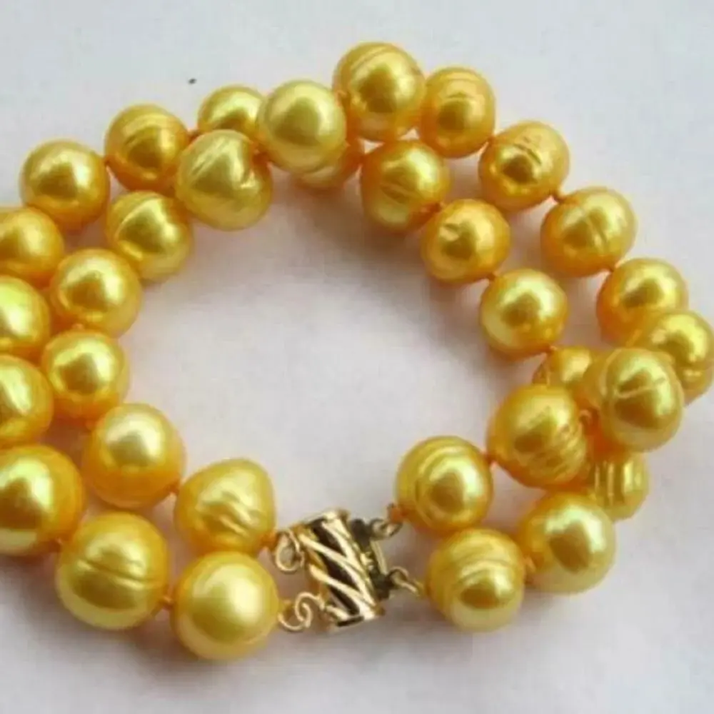 

2 ROW Natural 11-10MM SOUTH SEA Golden PEARL BRACELET 14K GOLD CLASP Freeshippings Items