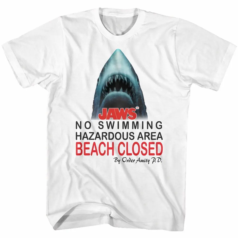 Jaws Beach Closed White Adult T Shirt