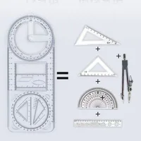1PCS Multi functional 360 ° movable geometric drawing ruler for primary school mathematics students Portable transparent 3D flat 3