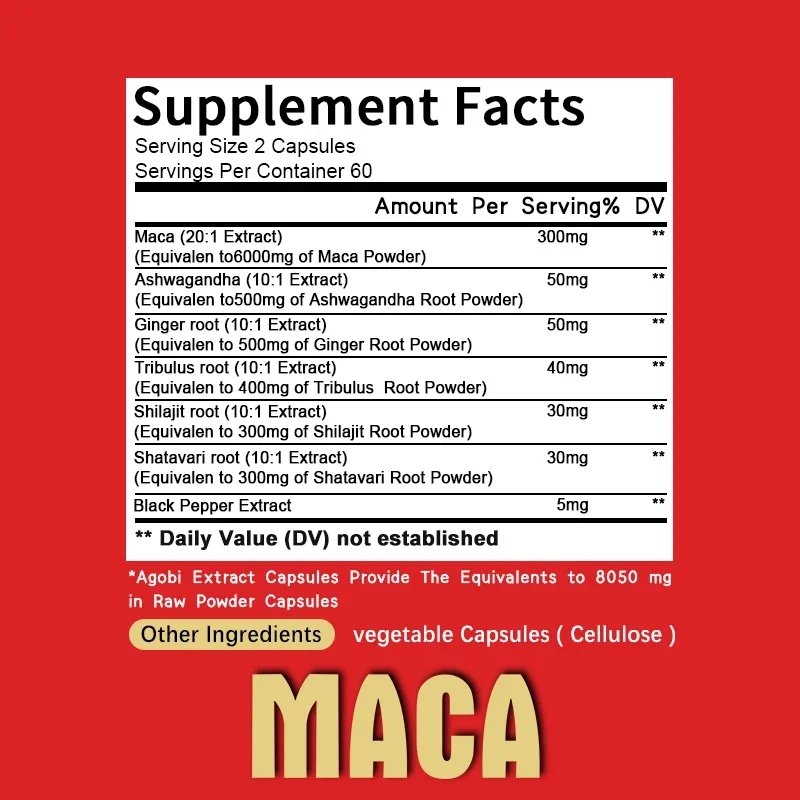 Xemenry maca capsules contain ashwagandha root, ginseng root, tribulus terrestris and other extracts