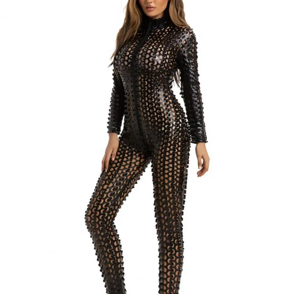 Uitgehold Jumpsuit Skinny Party Jumpsuit Elegante Standaard Kraag Dames Jumpsuit Met Lange Mouwen Voor Dj Pole Dance Jazzpodium