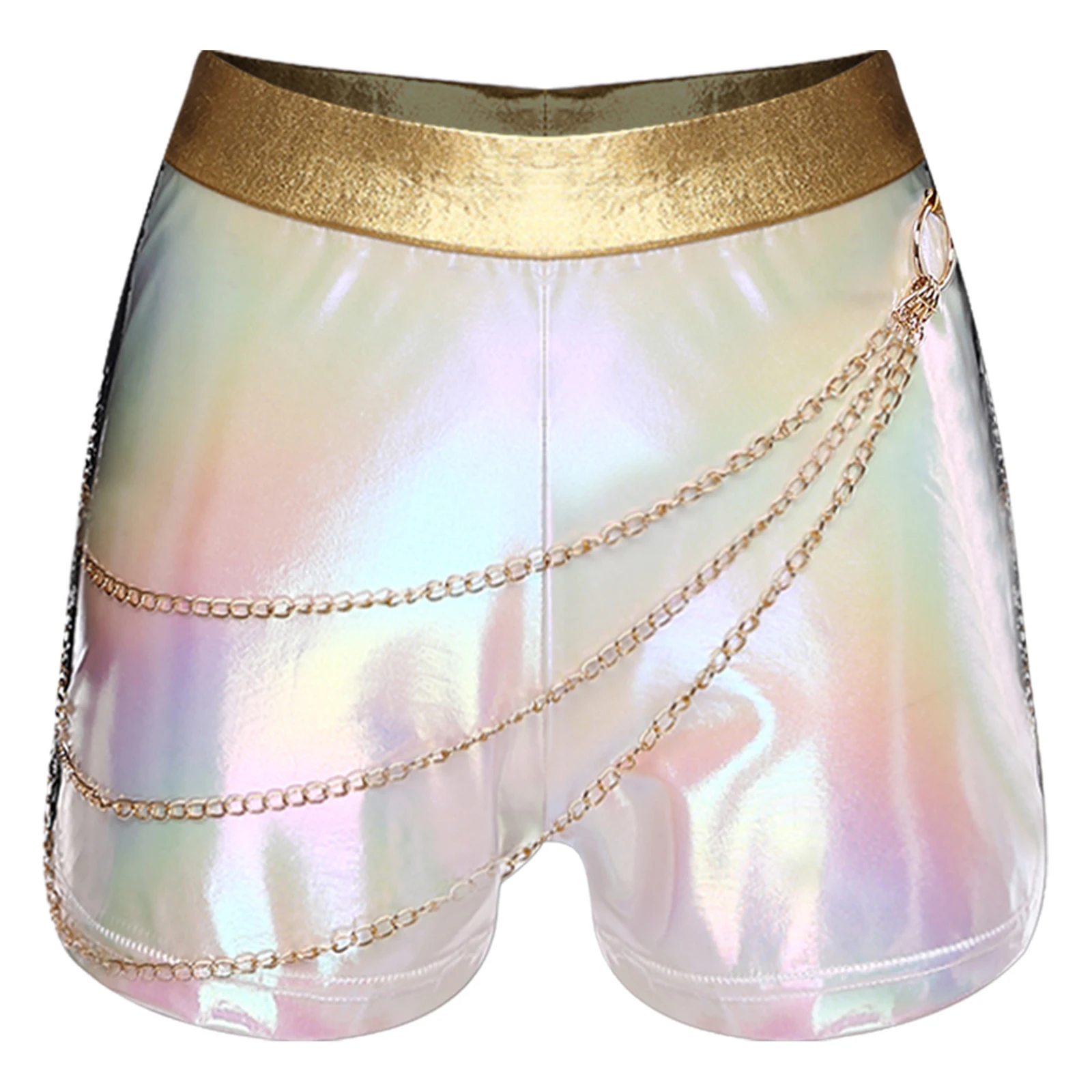 المرأة الهيب هوب المغني الجاز ملابس رقص شورت معدني لامع مزين بسلاسل قابلة للفصل ل الهذيان الموسيقى حفلة الرقص القاع #3