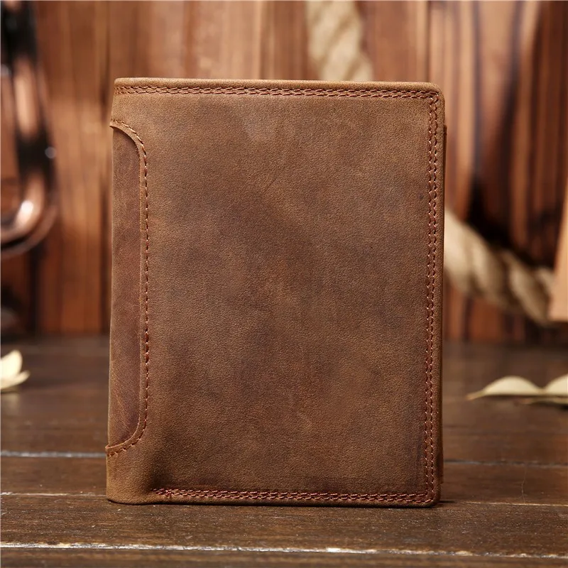 

566Men's Genuine Leather Vertical Wallet, Crazy Horse Wallet, Top Layer Cowhide Wallet, Antique Style Wallet