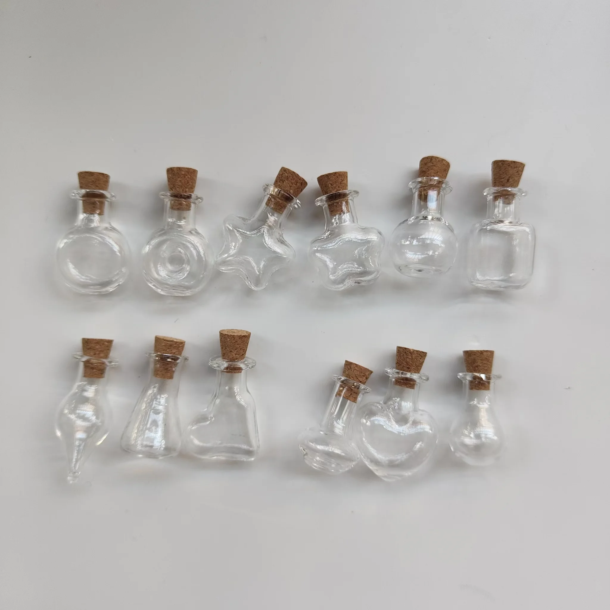 12 pc SET Empty Mini Glass Bottle Fillable w/corked stopper DIY Tiny Jart, Small, pendant or miniatures sized DIY Dollhouse size