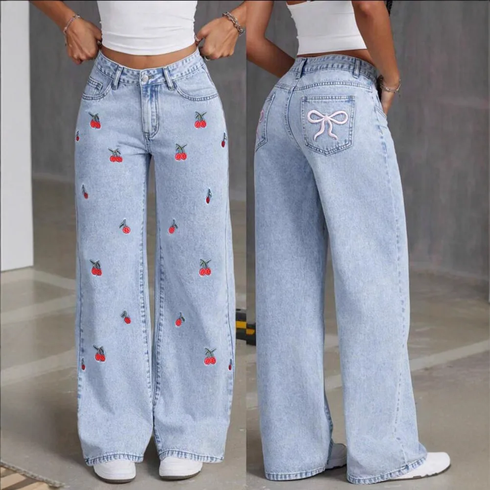 European and N Style Loose Leg Straight-leg Jeans with Holes Women Comfortable Fashion All-matching Trend Jeans