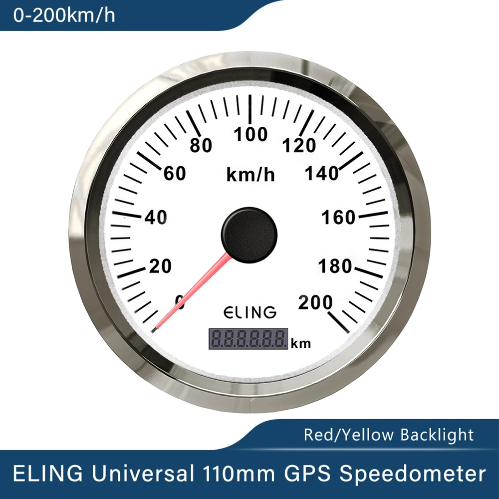 

ELING Universal Waterproof 110mm Diameter GPS Speedometer Odometer 0-200km/h with Red and Yellow Backlight for Car Boat 9-32V