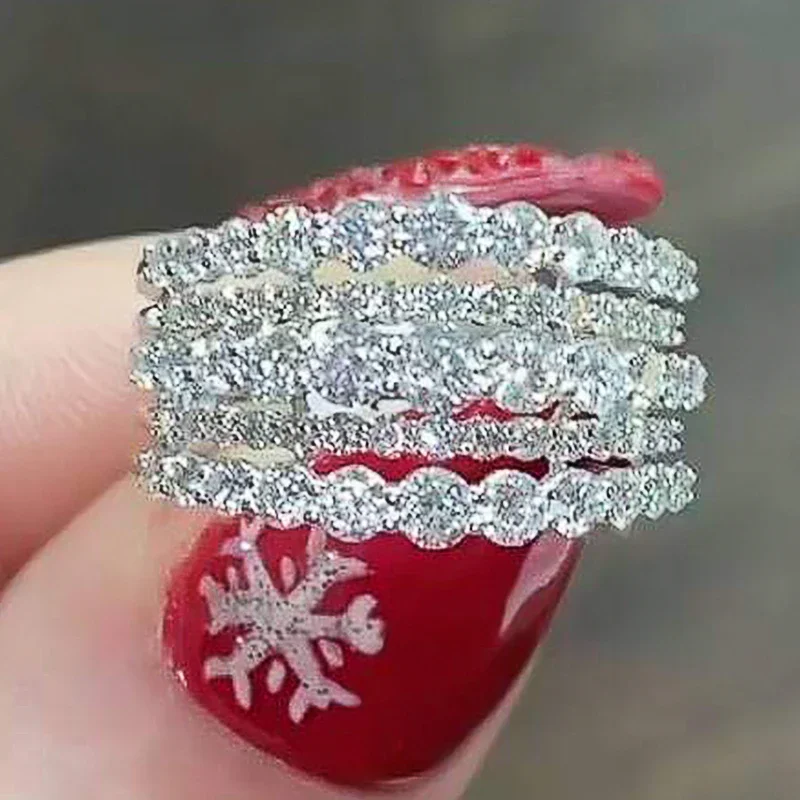 Huitan Opulent Gorgeous Multi-layer Rings with Shiny Round CZ Exquisite Brilliant Female Accessories Charms Engagement Jewelry
