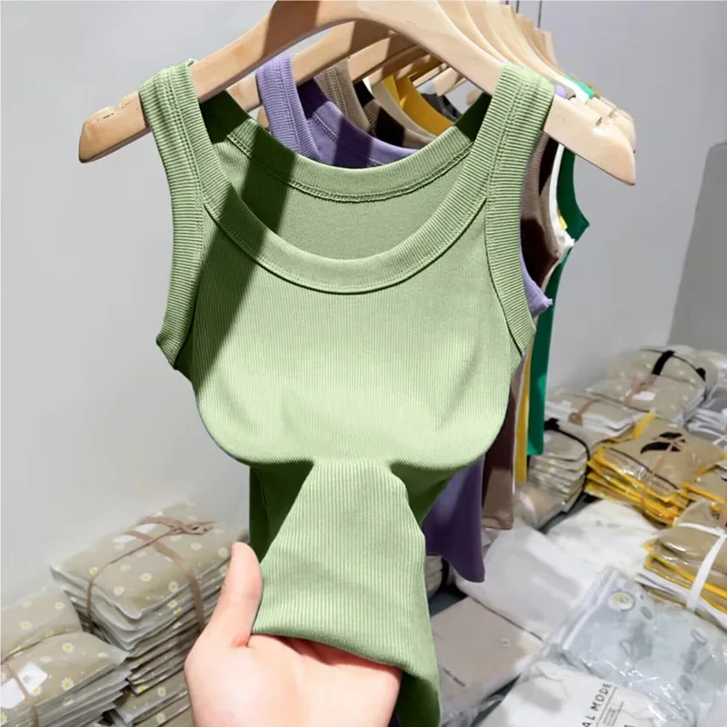 Women Solid Round Neck Ribbed Tank Top Camisole Women 2024 Summer Basic Elastic Tank Top O Neck Solid Tank Top