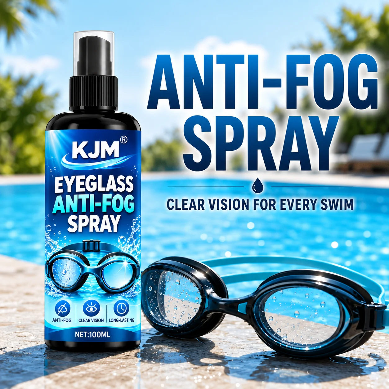 KJM Anti Fog Spray 100ML for Swimming Goggles, Long Lasting Lens Cleaner Anti-Fog Agent for Glasses Ski Goggles Diving Mask