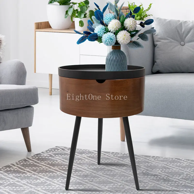 Multi functional bucket sofa tea table side cabinet health environmental protection solid wood small round table light luxury st