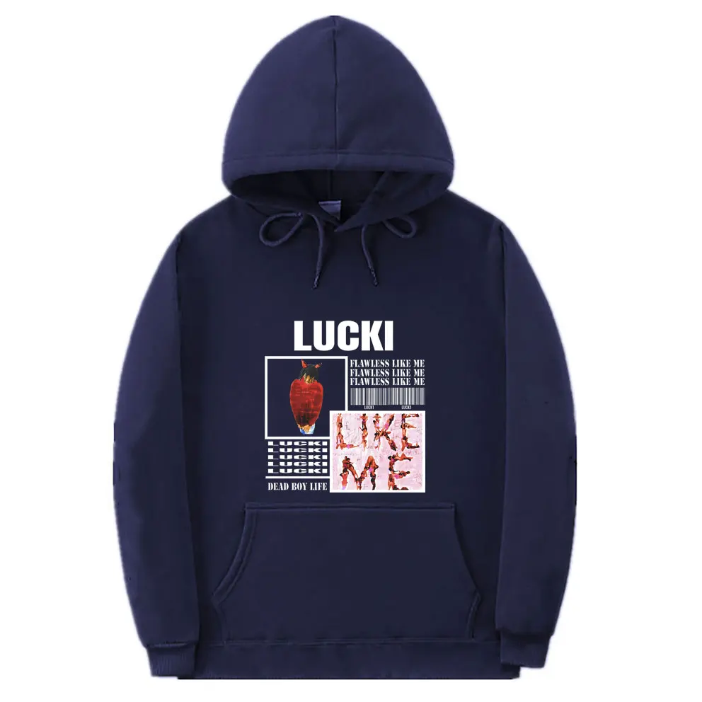 Rapper Lucki Print Hoodies Dead Boy Life Hooded Sweatshirt Flawless Like Me Hoodie Men Women Hip Hop Rock Style Oversized Hoody