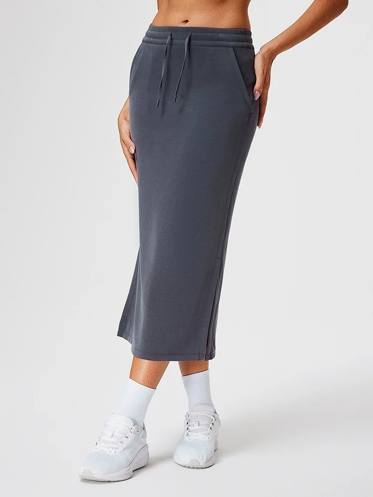 

Slim Fit Midi Skirt Women 2025 Summer High Waist Bodycon Wrap Skirt with Slit Stretchy Workout Pencil Skirts women clothing