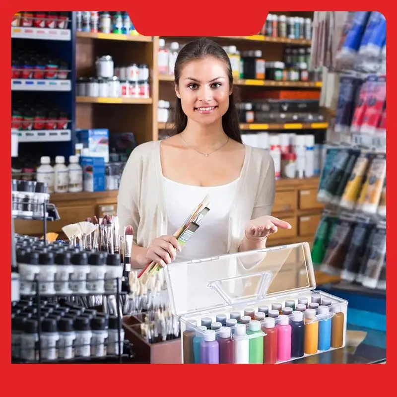 

3 Pcs Paint Storage Box For 2 Fl. Oz Acrylic Paints, Acrylic Portable Craft Art Organizer With Handle, 30 Bottles
