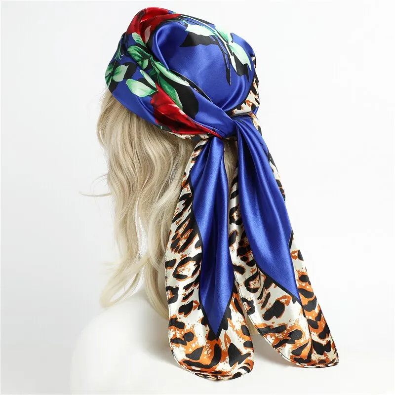 90CM Kerchief Silk Satin Four Seasons Square Beach Stoles Luxury Print Sunscreen Shawls Wraps Hijab Popular Bandana Accessores