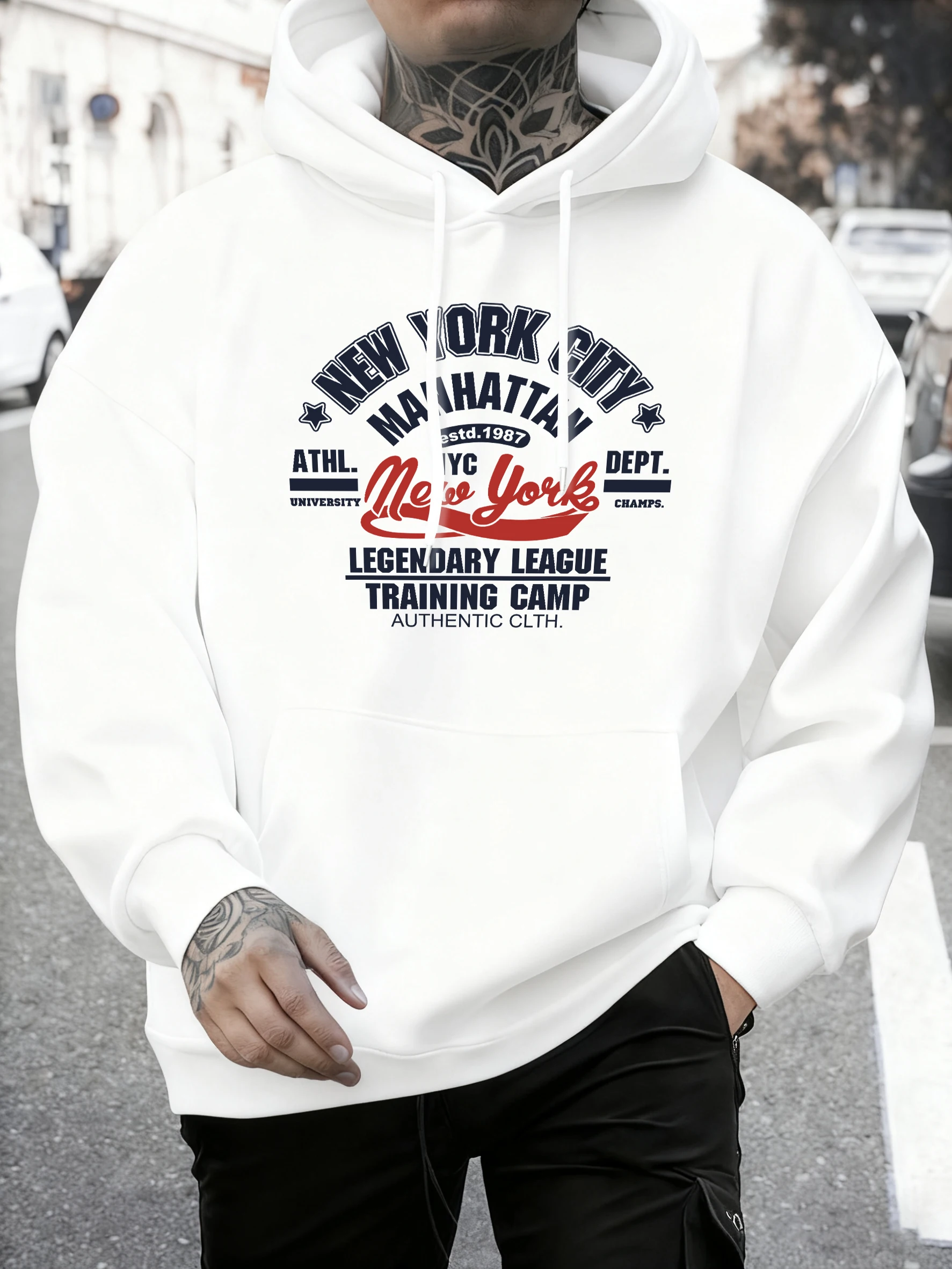 

New York Manhattan Legendary Printed Men Hoodie Fleece Autumn Warm Long Sleeve O-Neck Loose Pullovers Hip Hop Fashion Clothing