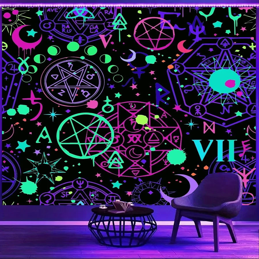 1PC Occult Symbol Moon Art Print Backdrop Banner, Bedroom Living Room Photo Background, Polyester, Home Decor, Wall Art