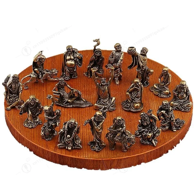 Brass Eighteen Arhat Buddha Statues Subdue The Dragon and Subdue The Tiger Arhat Complete Set of Ornaments Chinese Creative