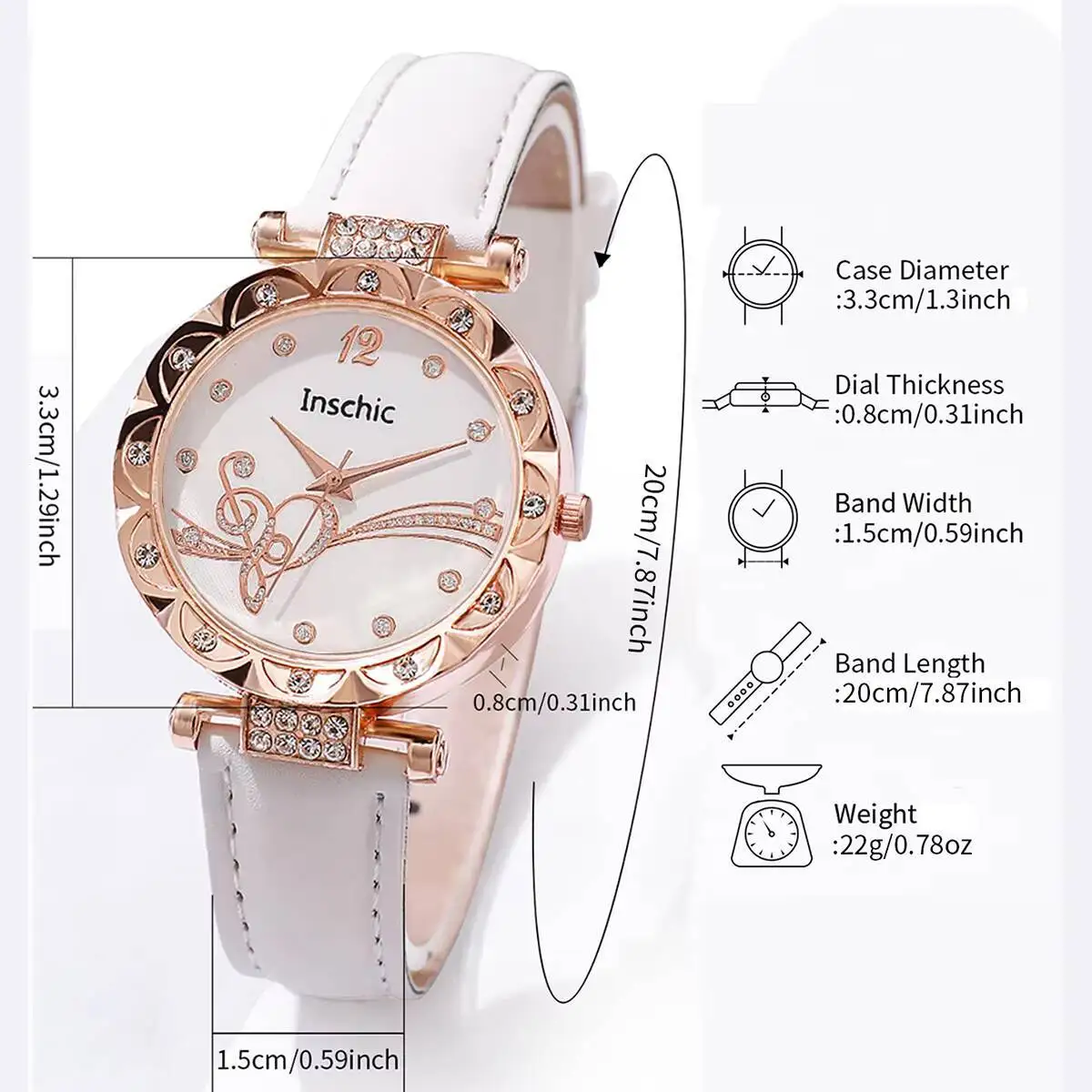 6PCS/Set Fashion Rhinestone Women's Watch Leather Band Analog Quartz Watches Heart Jewelry Set Reloj Mujer（Without Box）