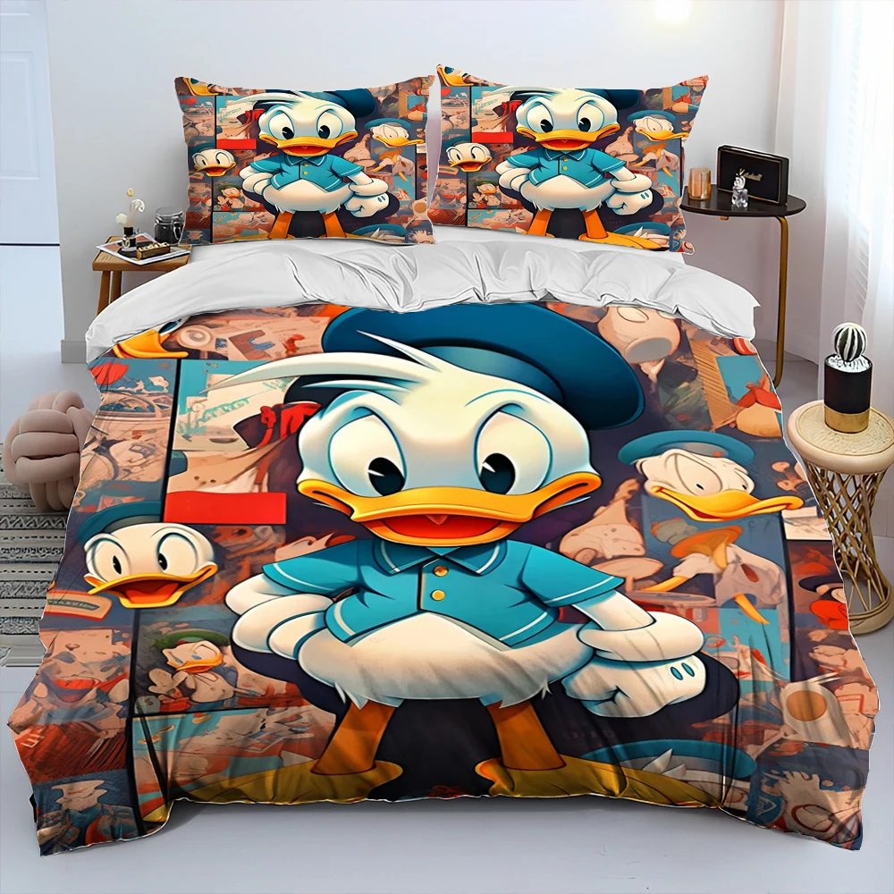 3D Mickey Mouse Donald Duck Cartoon Comforter Bedding Set,Duvet Cover Bed Set Quilt Cover Pillowcase,Queen Bedding Set Adult Kid