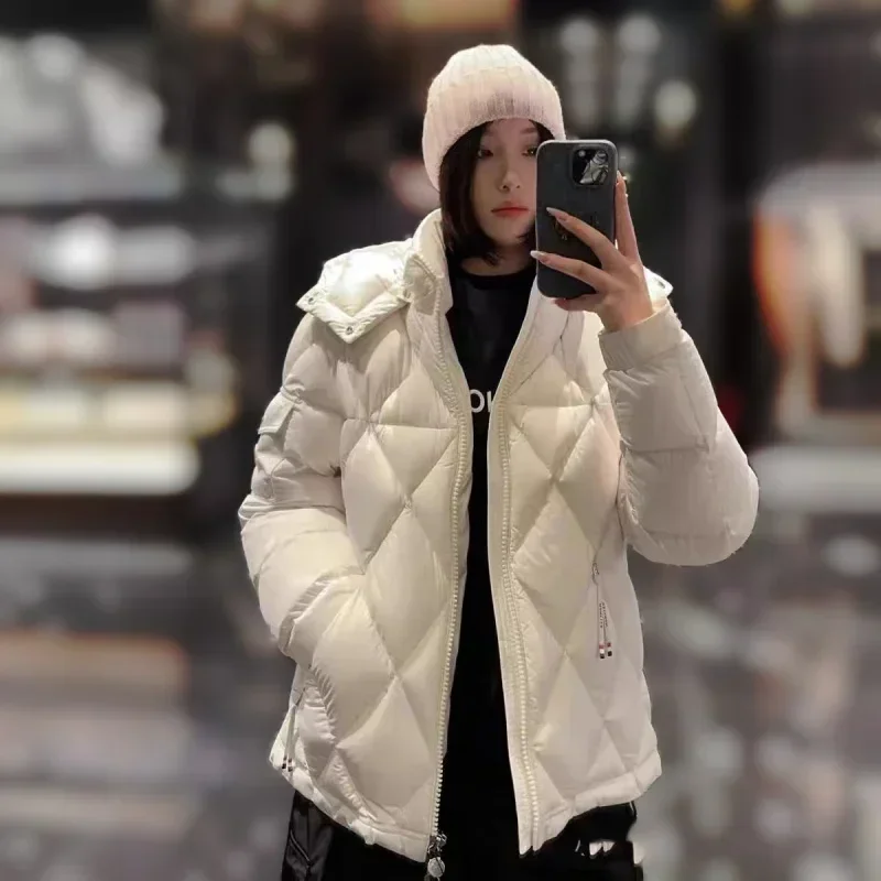 Moncl*r Solid Color Windproof Crop Puffer Jacket Unisex Winter Thick Short Style 90% White Goose Down Jacket Mens Outerwear