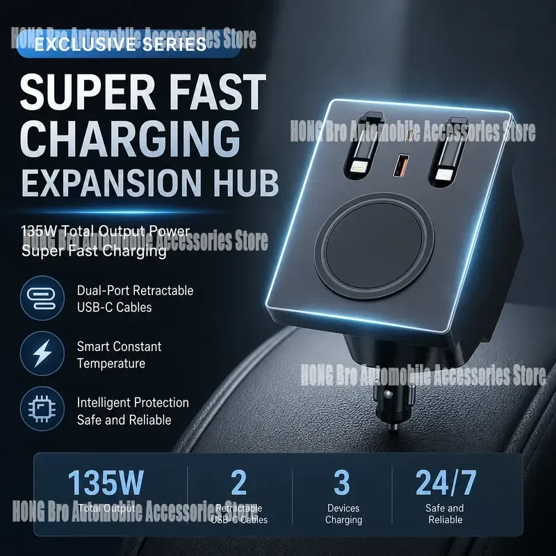 For Volvo XC60 XC90 S90 S60 Wireless Charger Central Control Docking Station USB Port Expansion Hub Car Accessories