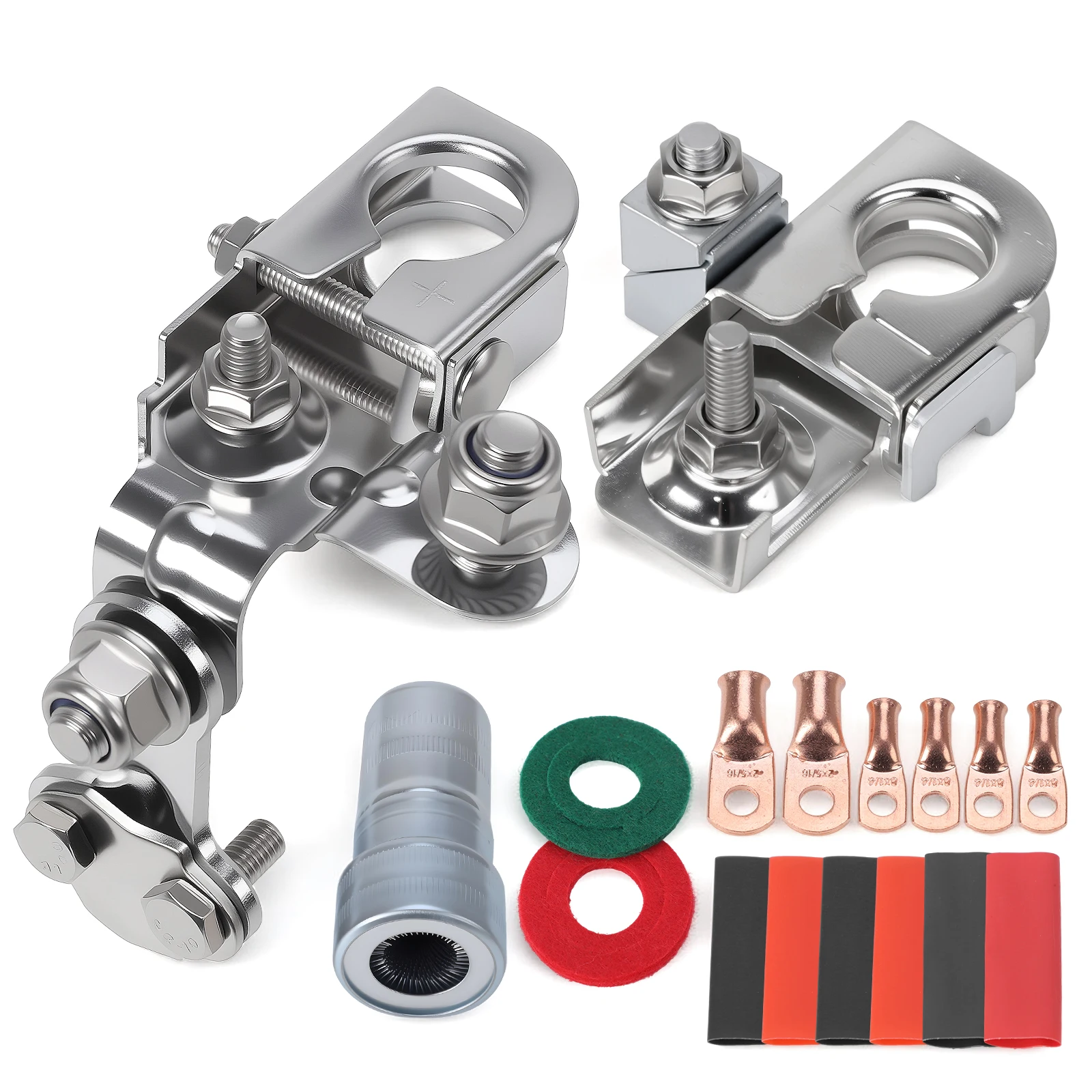 

For BT4Z-14450-BA, AL3Z-14300-A For Ford F-150 2010-2017 Battery Terminal Negative Silver Aluminum and Copper Replacement